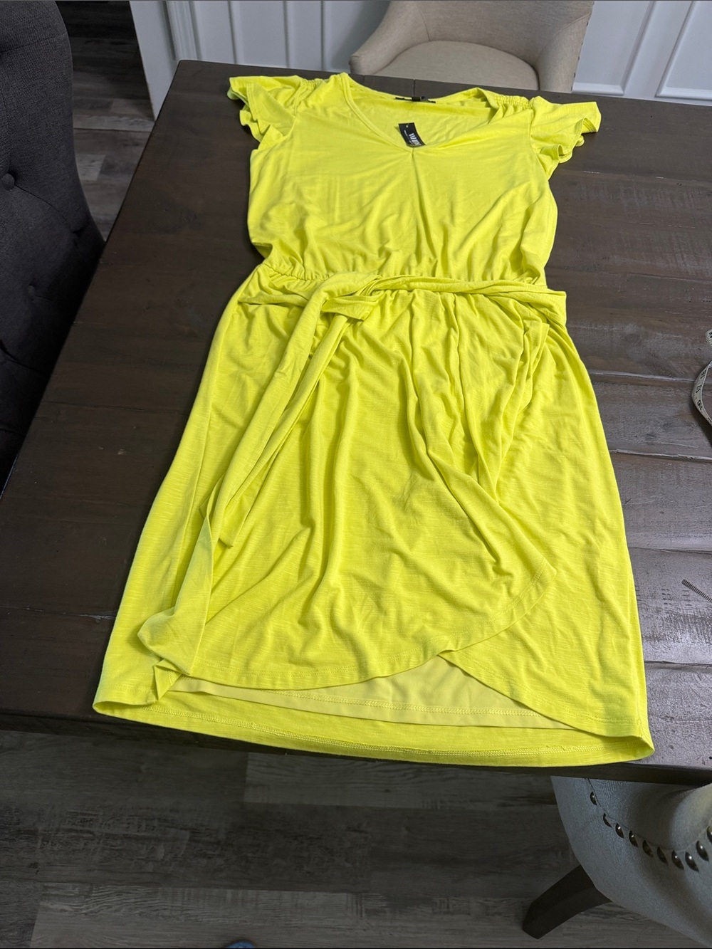 White House Black Market Lime Tie-Waist Flutter Sleeve Midi Dress